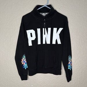 Black PINK quarter-Zip Sweatshirt with embroidered arms
